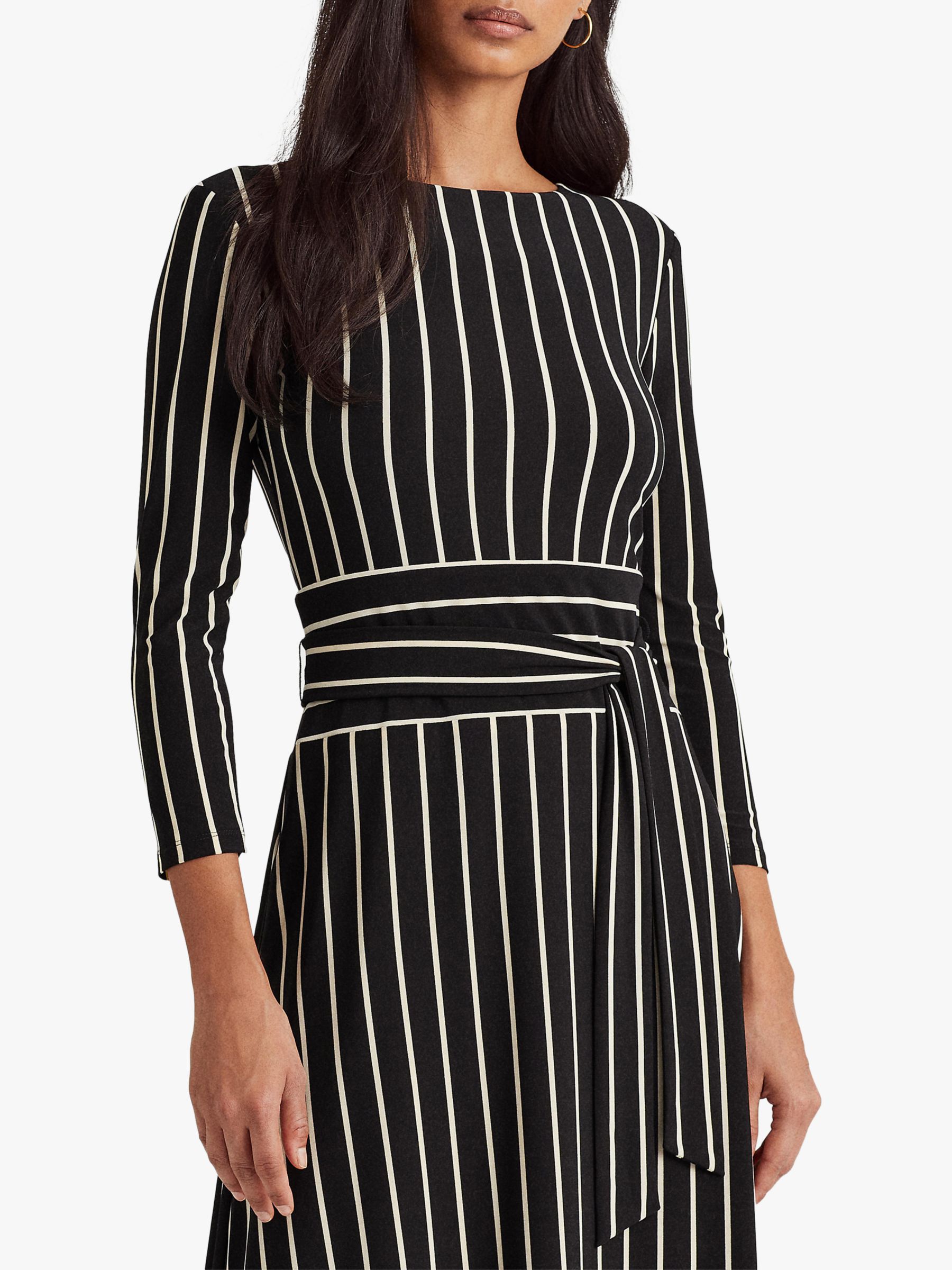 Lauren Ralph Lauren Kristie Stripe Jersey Midi Dress, Black/Colonial Cream