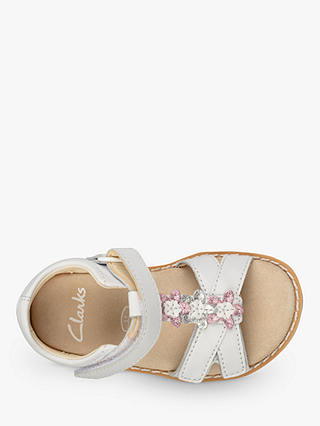 Clarks Junior Crown Flower Sandals, White, 4F Jnr