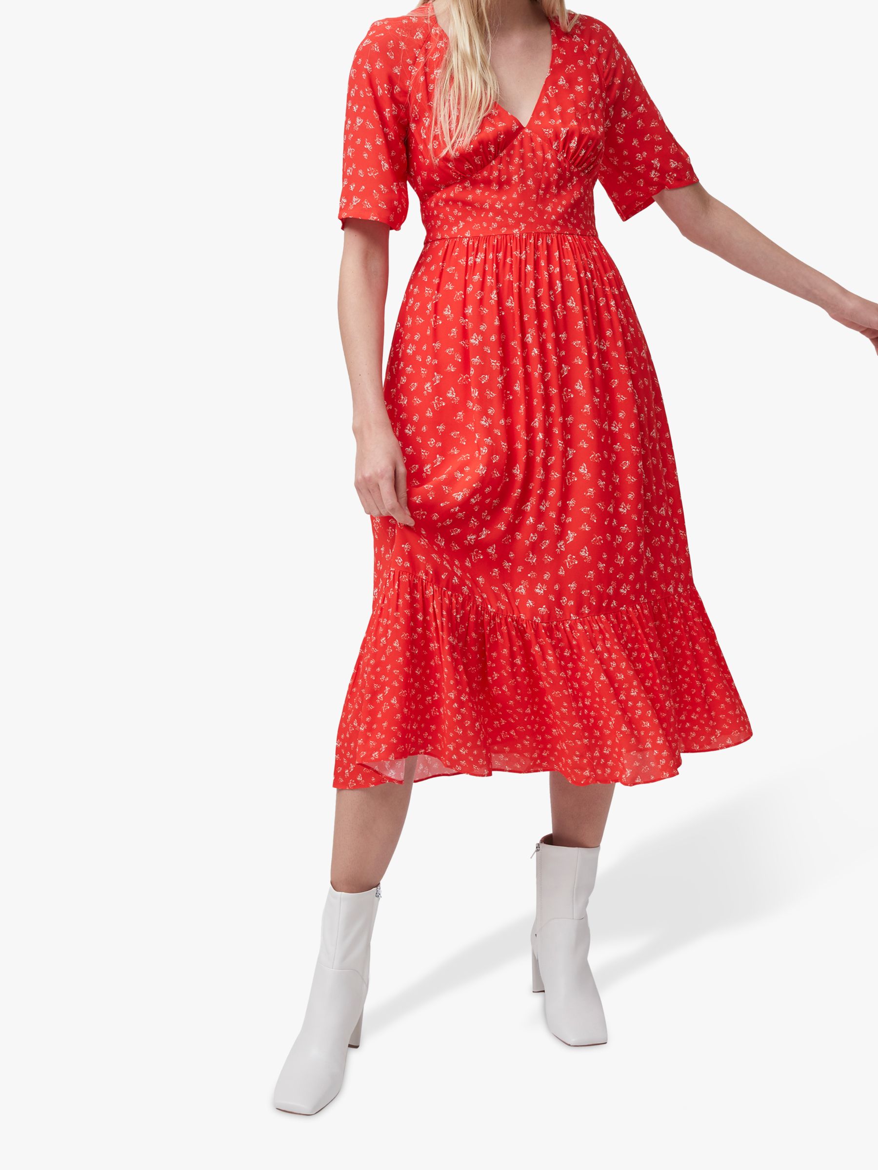 French Connection Fayola Floral Print Tea Dress, Fiery Red/Multi