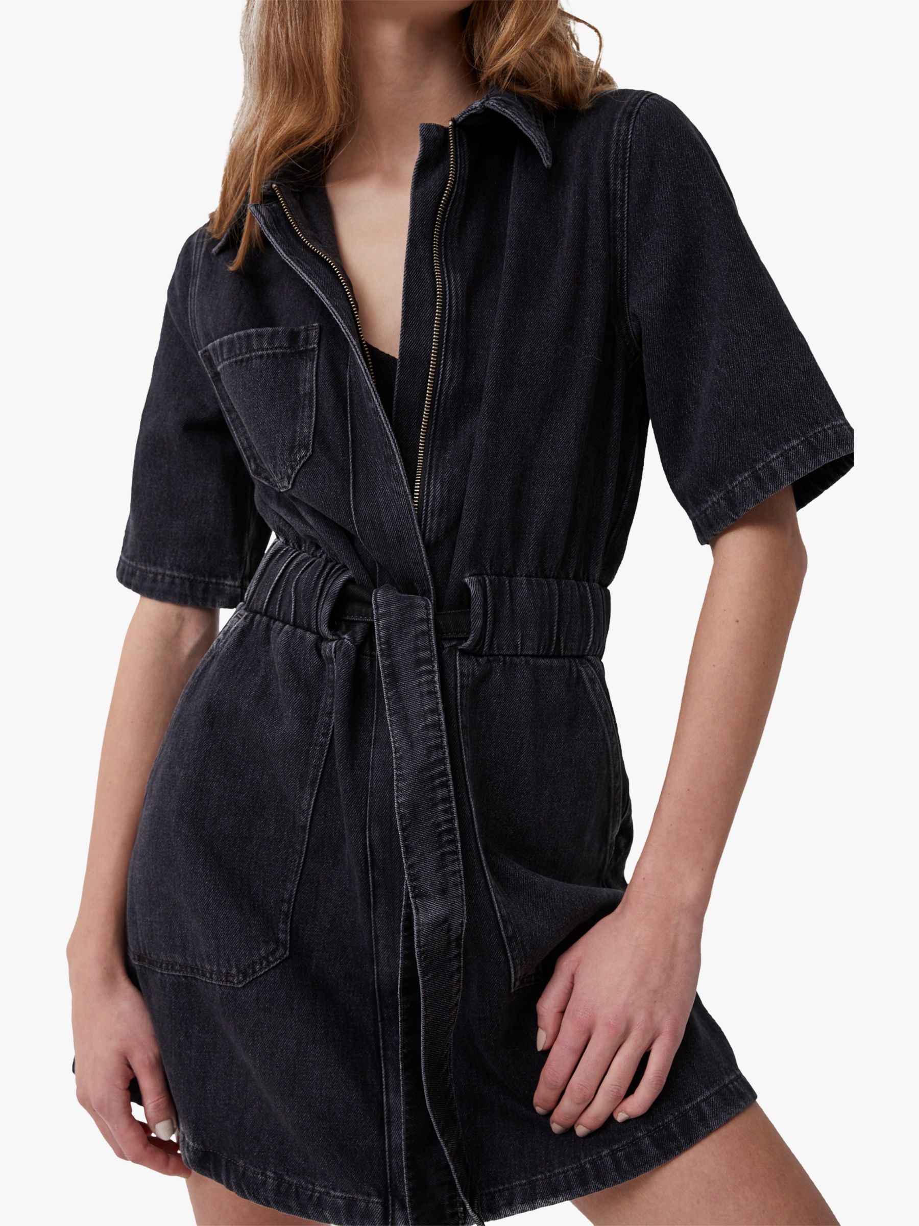 French Connection Rosetta Recycled Denim Shirt Dress, Washed Black at ...