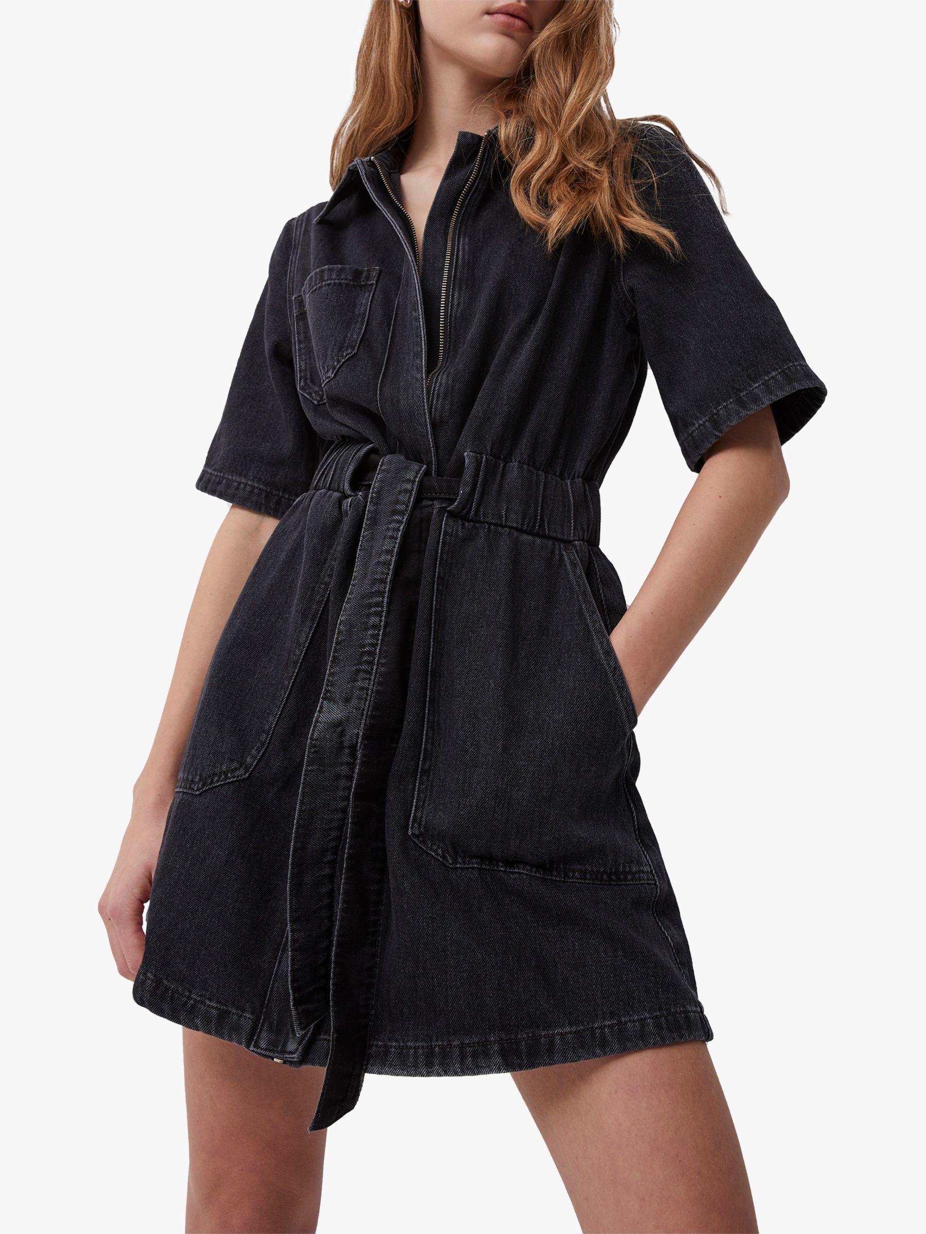 French Connection Rosetta Recycled Denim Shirt Dress, Washed Black at ...