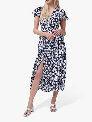 French Connection Islanna Abstract Print Midi Dress, Nocturnal/Summer White