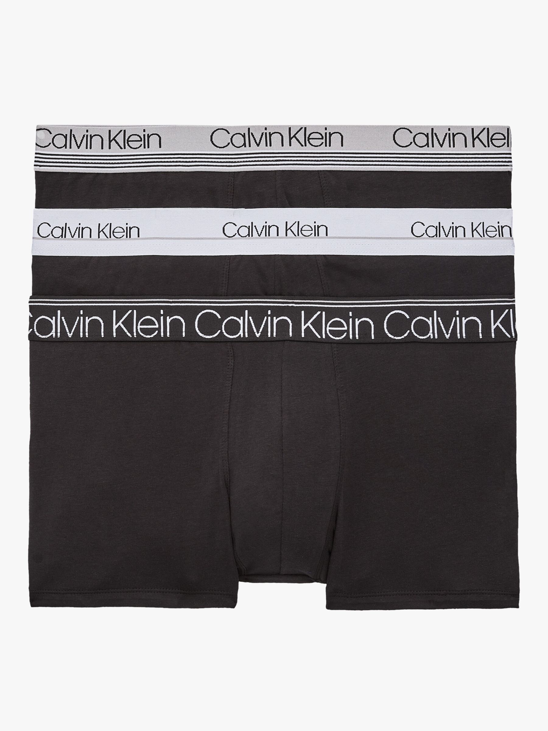 Calvin Klein Stretch Cotton Trunks, Pack of 3, White/Grey/Black at John ...