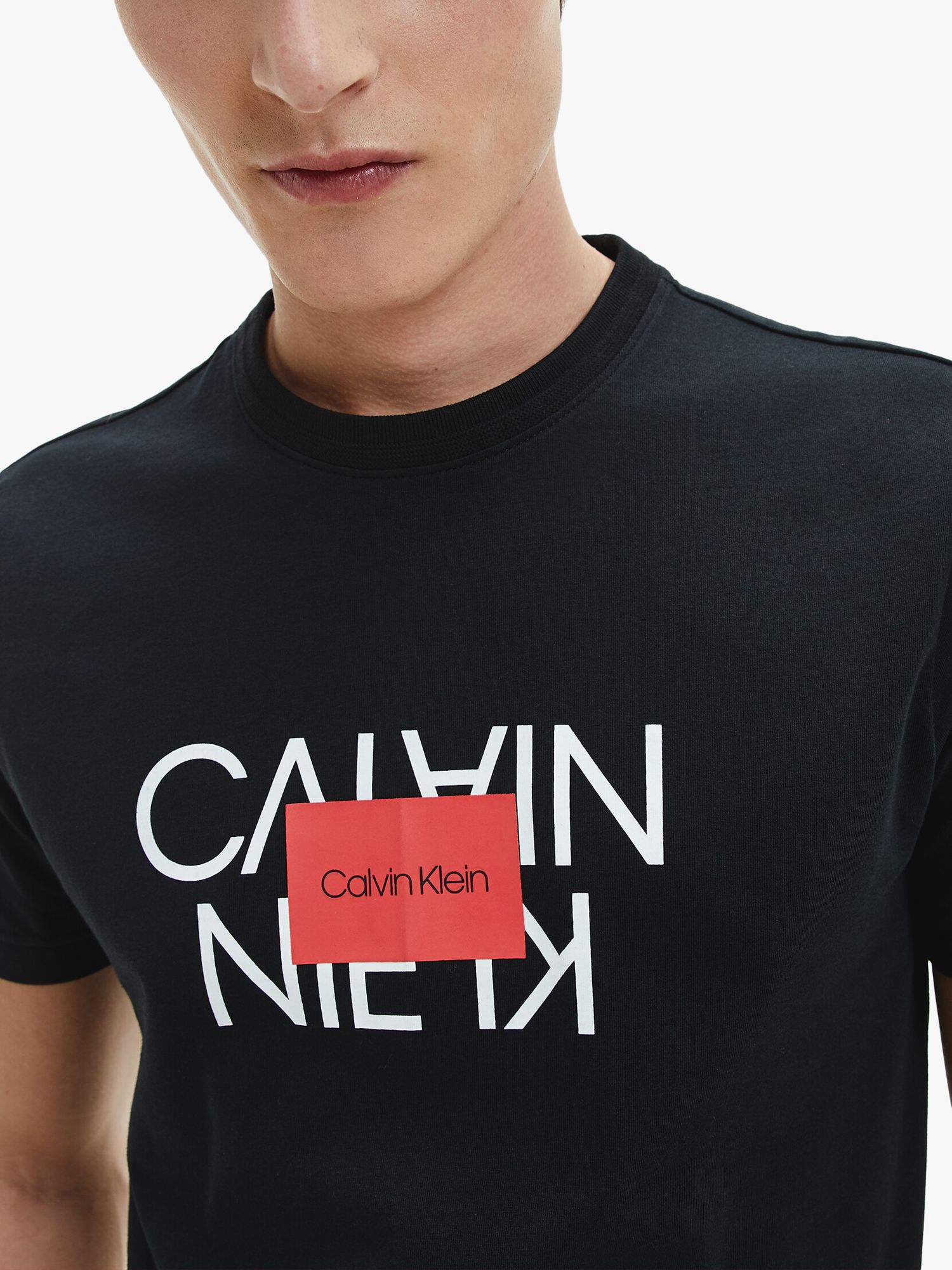 Calvin Klein Reversed Logo Crew Neck T-Shirt, CK Black at John Lewis ...