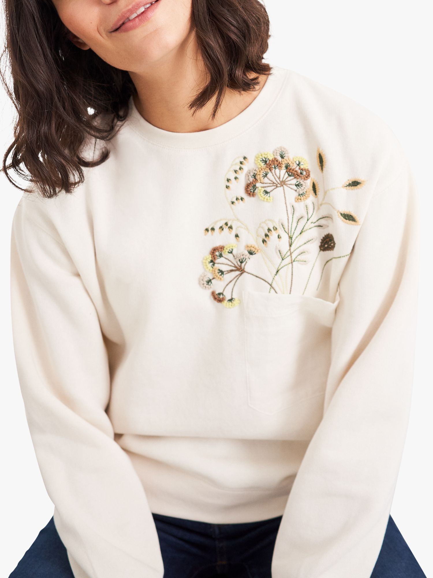 White Stuff Fleur Floral Detail Sweatshirt, White at John Lewis & Partners