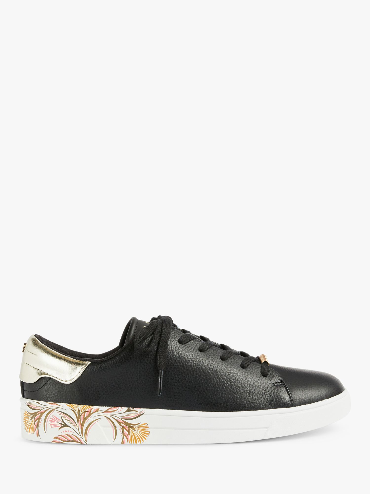 Ted Baker Tiriey Leather Floral Trainers, Black at John Lewis & Partners
