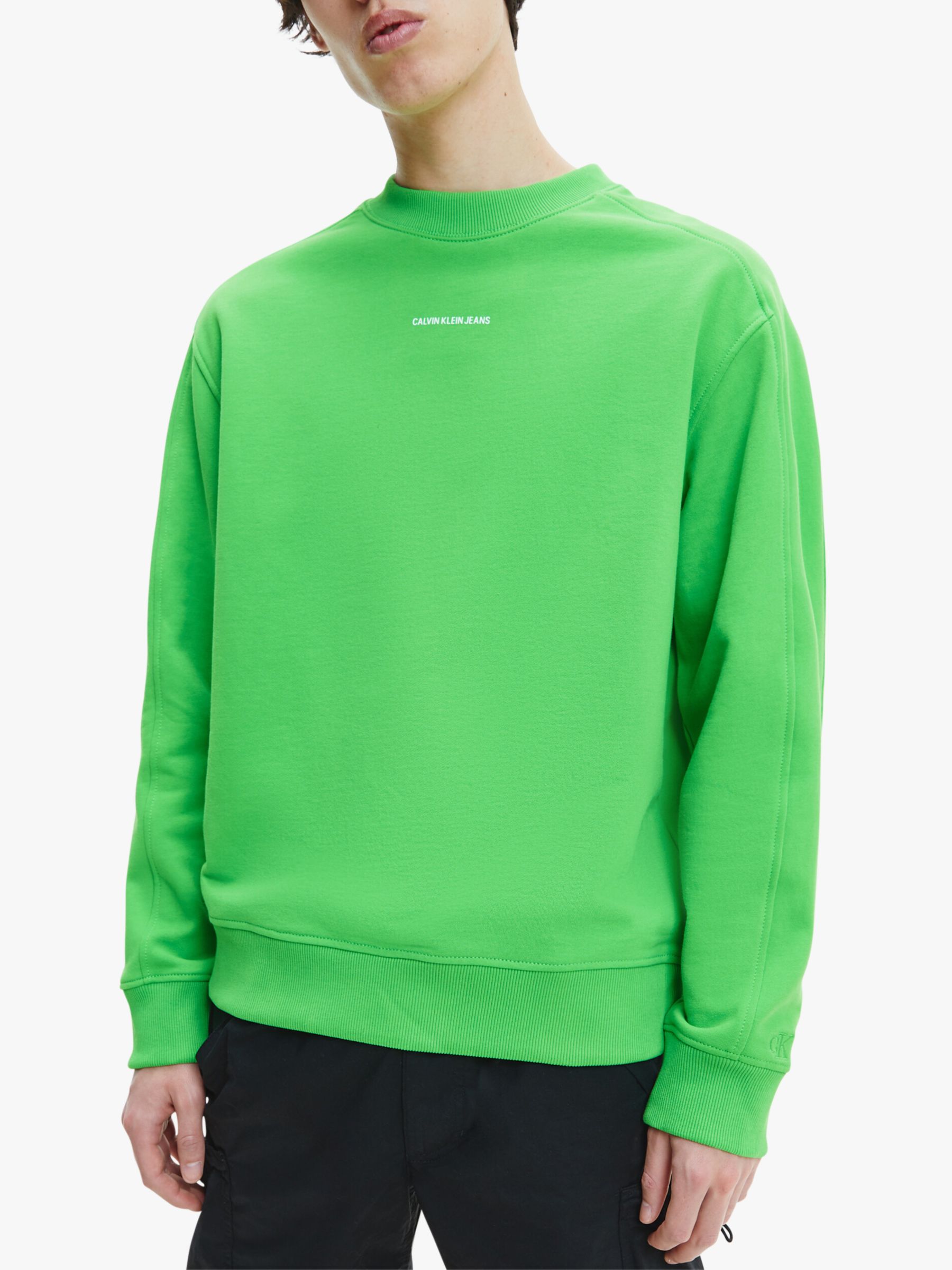 Calvin Klein Jeans Unisex Cotton Logo Sweatshirt, Acid Green