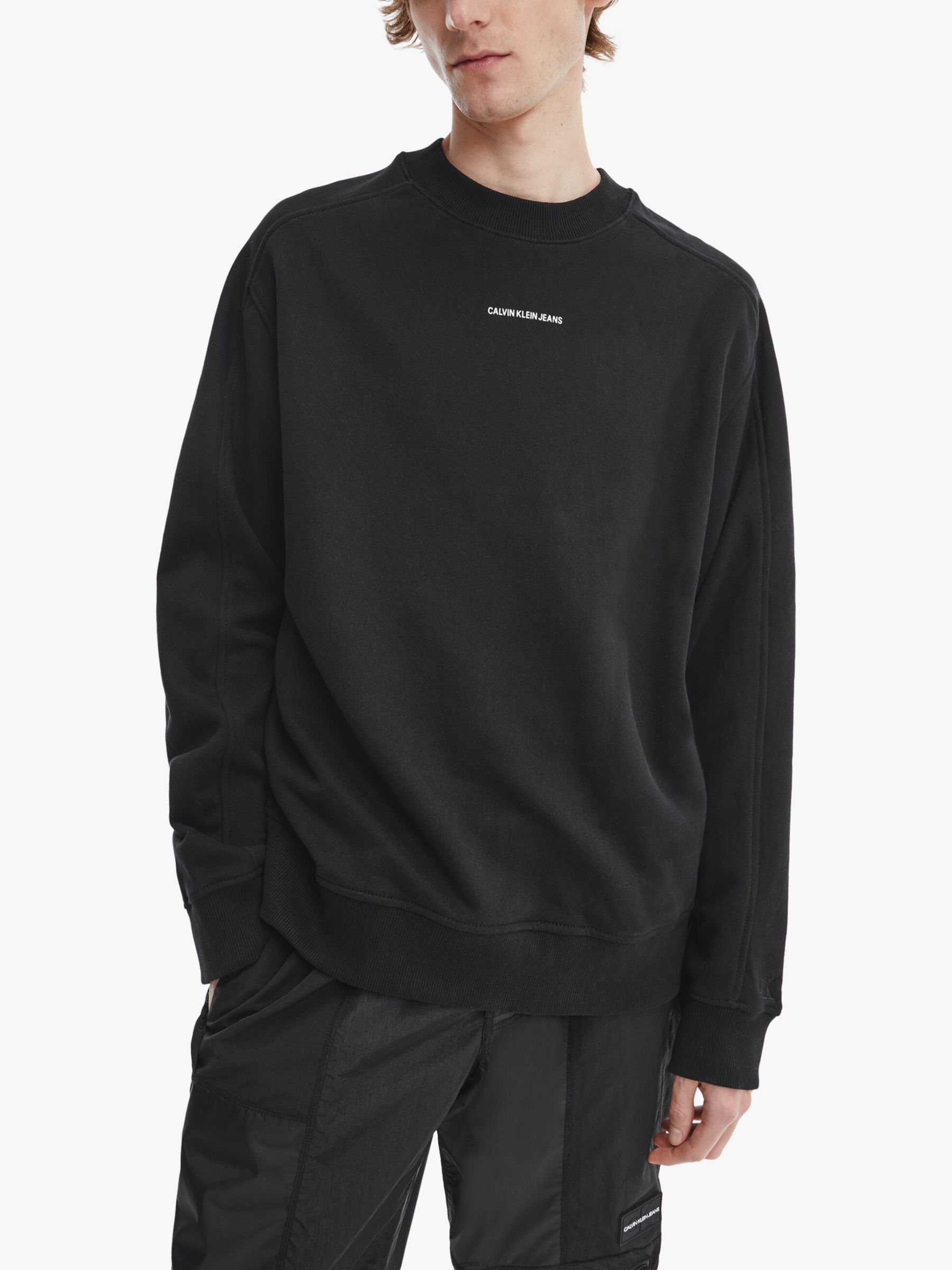 Calvin Klein Jeans Unisex Cotton Logo Sweatshirt, CK Black at John ...