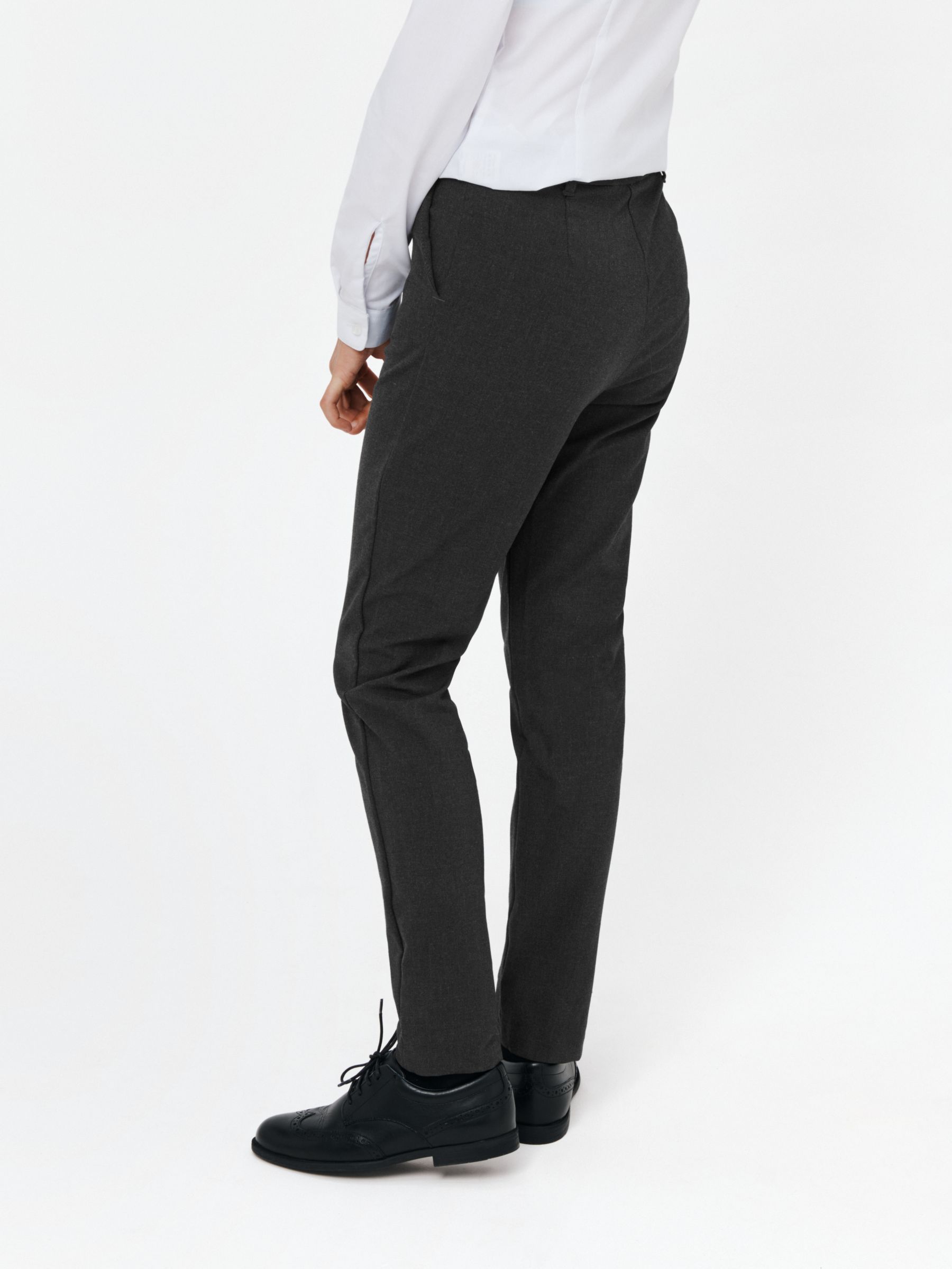 John Lewis Girls' Adjustable Waist Stain Resistant Slim Leg School Trousers,  Grey at John Lewis & Partners