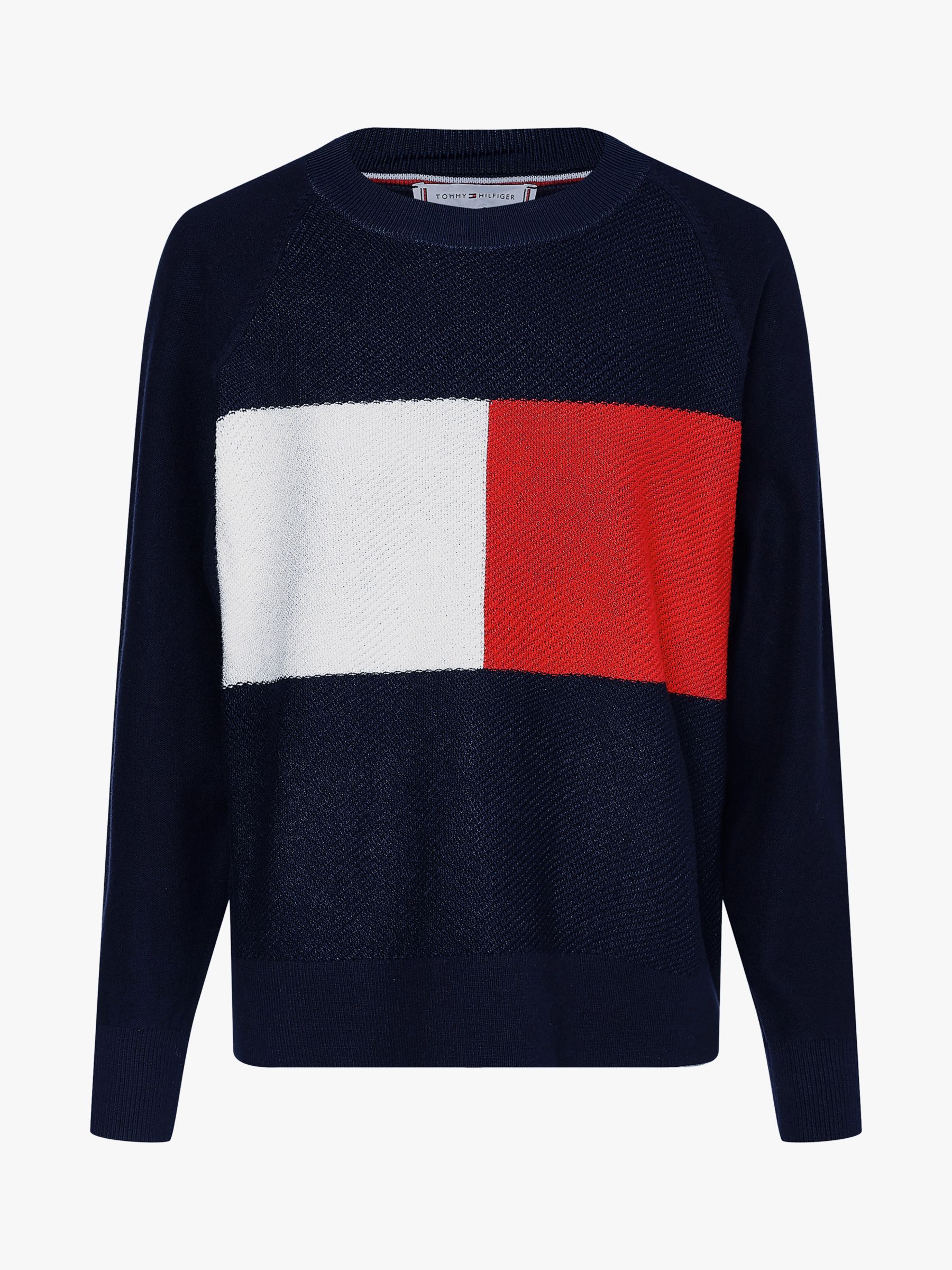 Tommy Hilfiger Textured Logo Sweater, Desert Sky at John Lewis & Partners