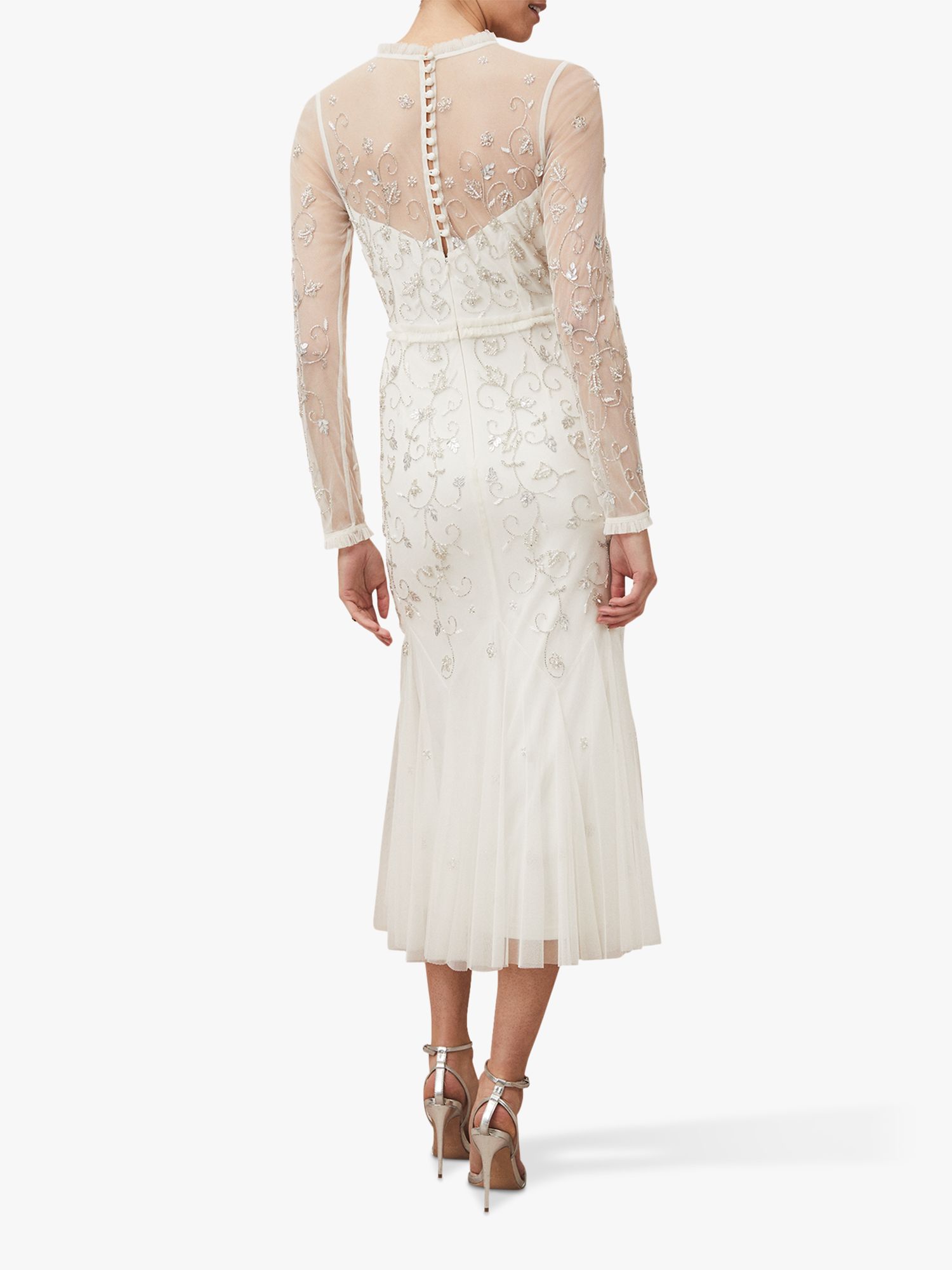 Phase Eight Annie Bridal Floral Embellished Midi Dress, Ivory at John Lewis & Partners