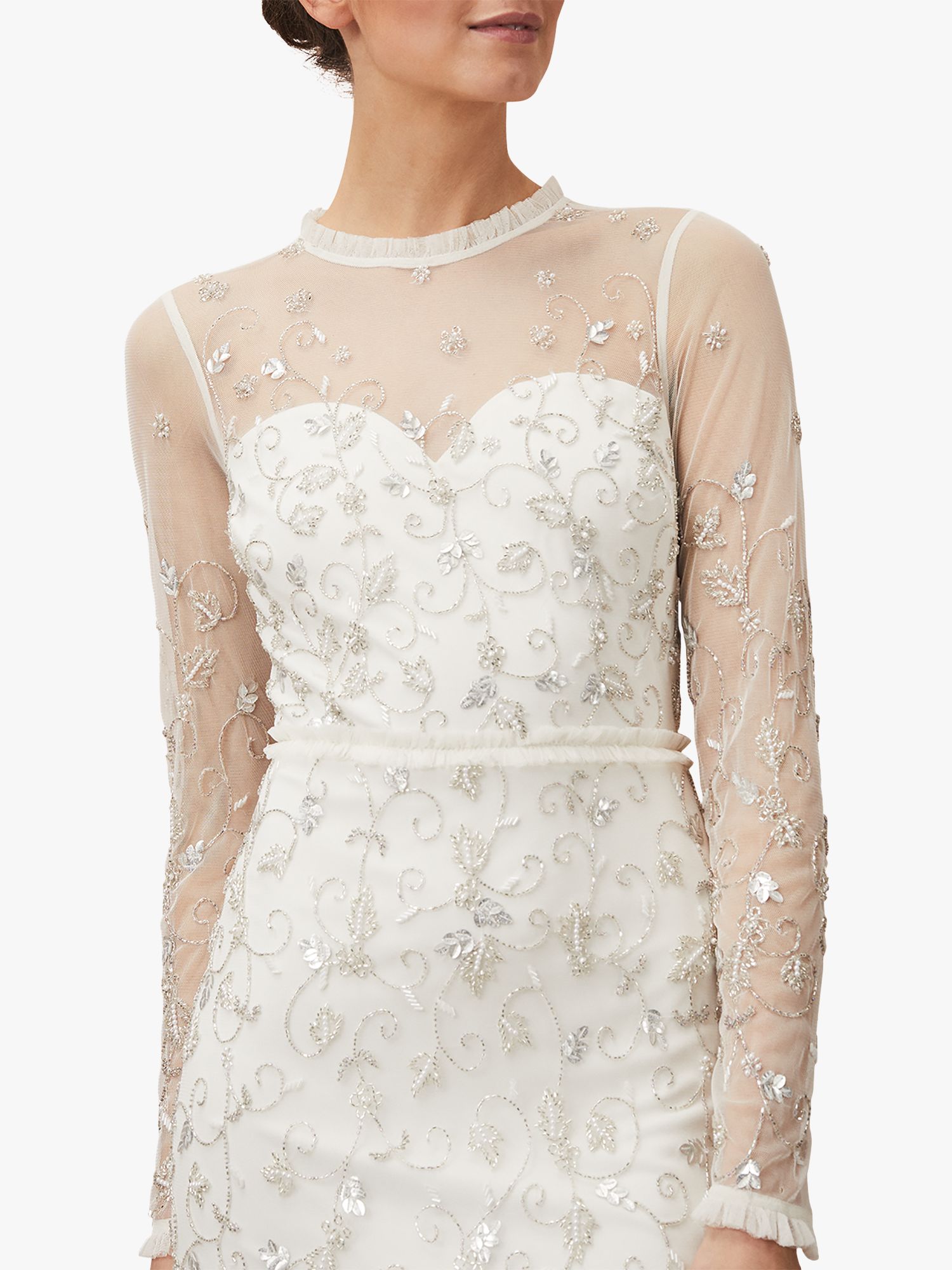 Phase Eight Annie Floral Embellished Midi Wedding Dress Ivory 