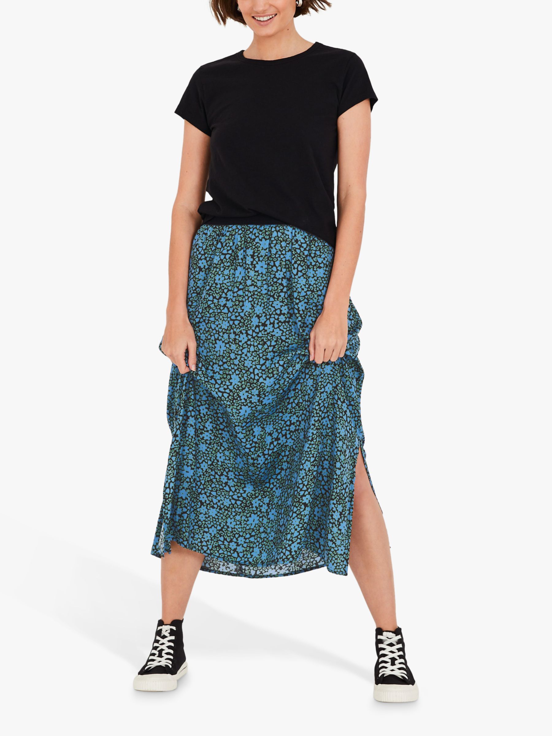HUSH Santana Floral Midi Skirt, Blue/Black