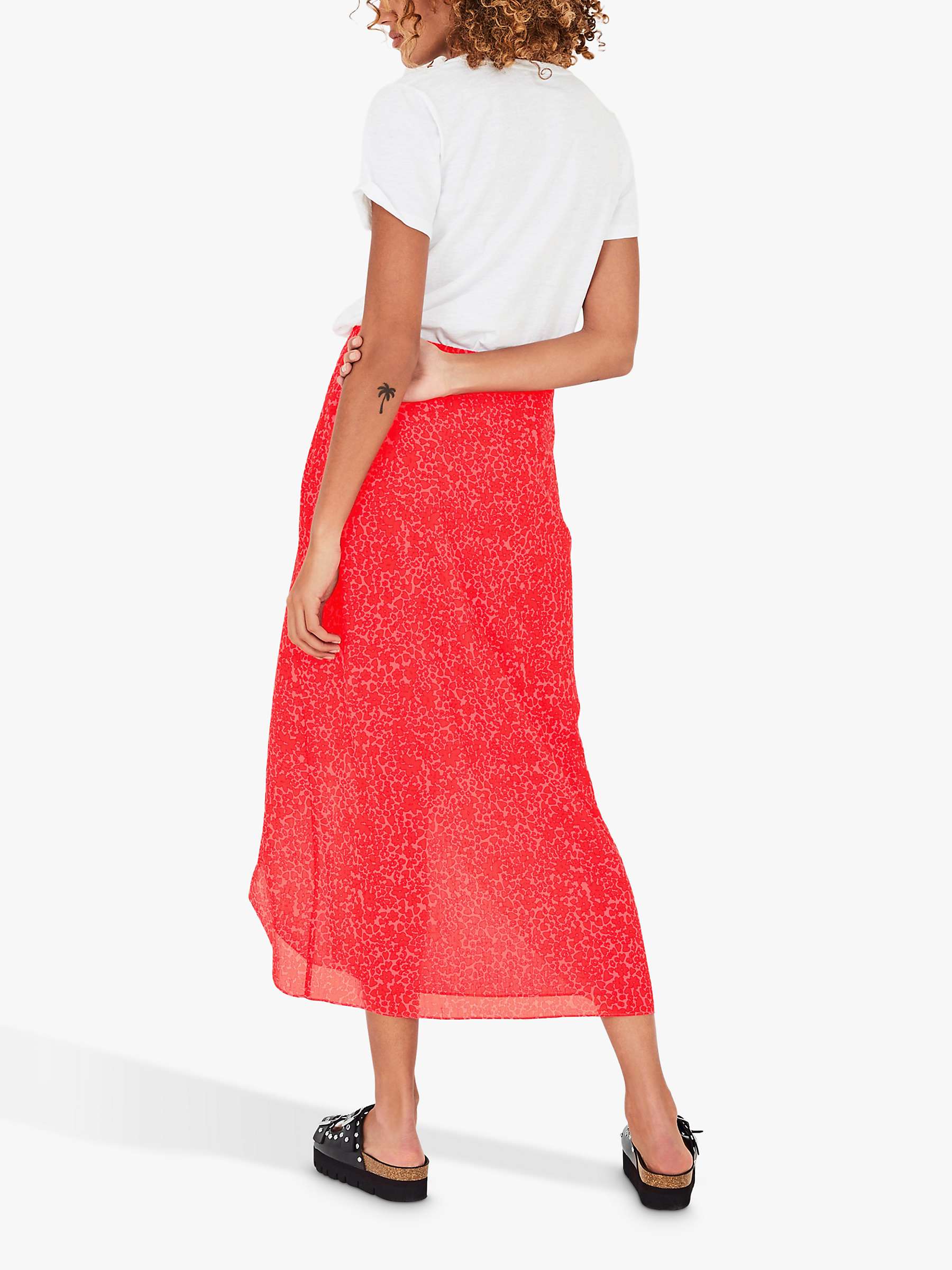 hush Deryn Leopard Print Wrap Midi Skirt, Pink/Red at John Lewis & Partners