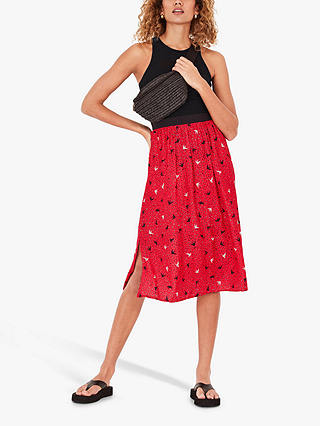 HUSH Santana Bird Print Midi Skirt, Red