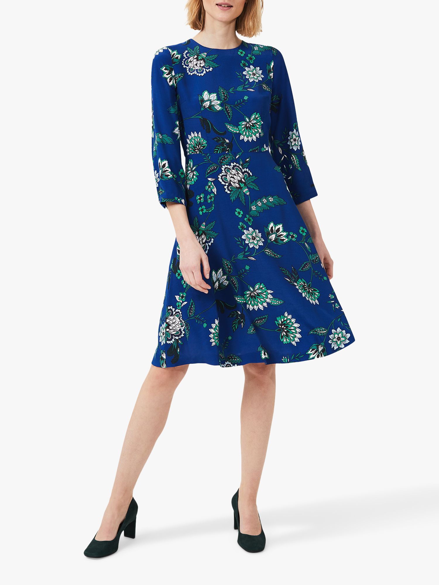 Hobbs Marietta Floral Dress, Azure/Apple Green, 10