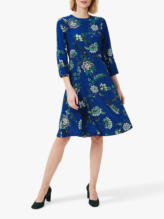 Hobbs Marietta Floral Dress, Azure/Apple Green