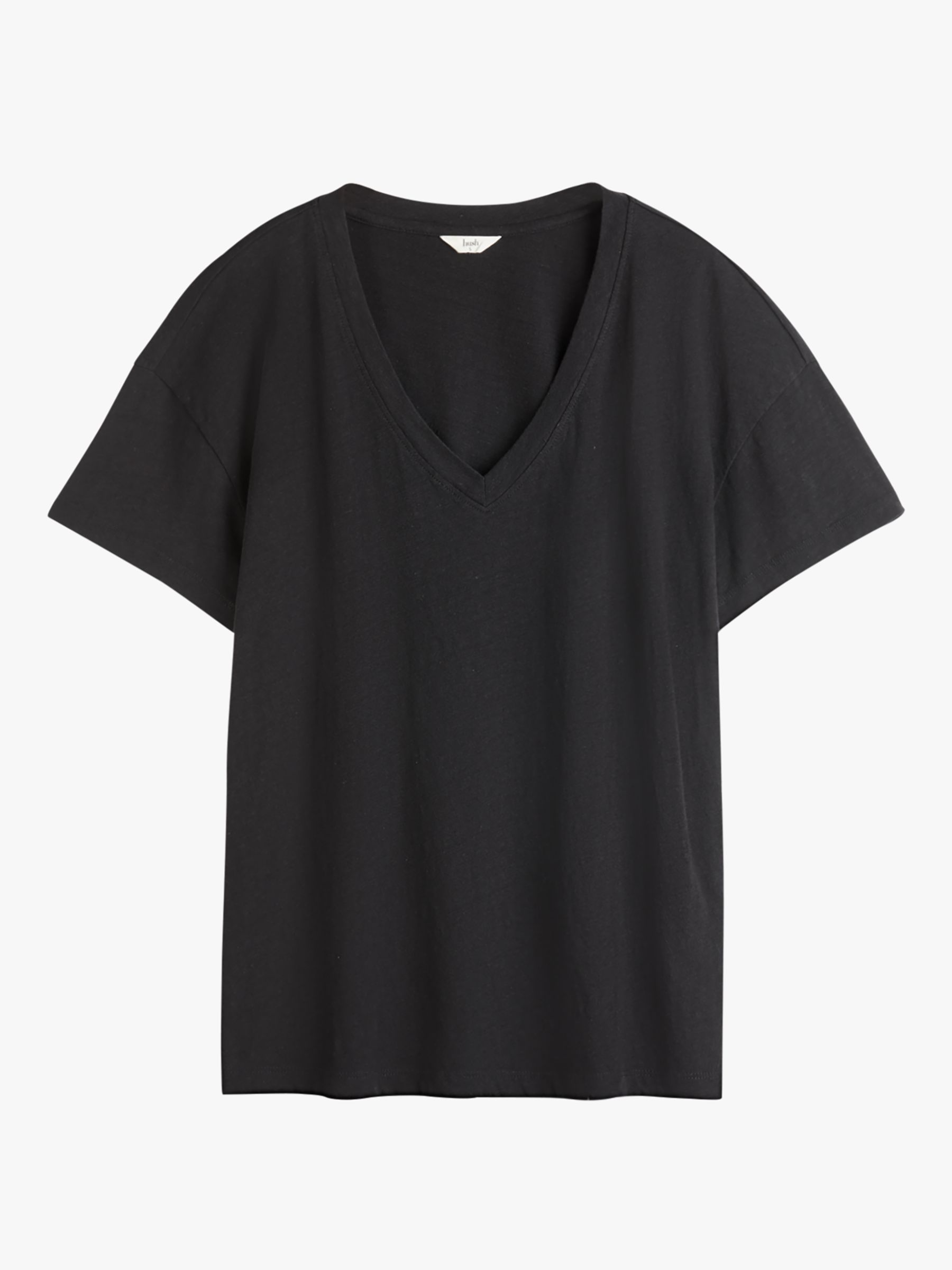 hush Linen Blend Deep V-Neck T-Shirt, Black at John Lewis & Partners