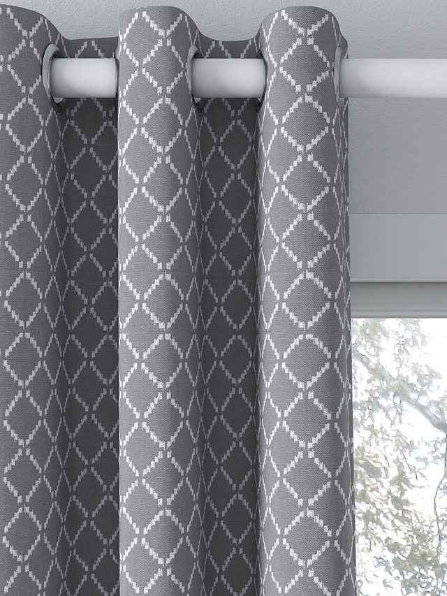 John Lewis ANYDAY Diamond Ikat Pair Lined Eyelet Curtains, Storm, W167 ...