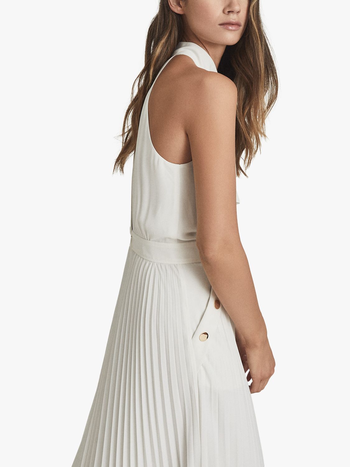 Reiss Nina Halterneck Pleated Midi Dress, Ivory, Ivory at John Lewis