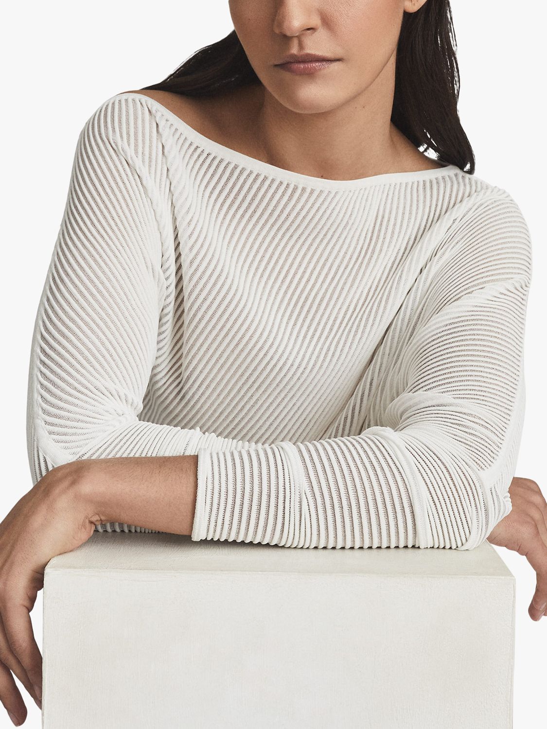 Reiss Anna Asymmetric Knit Top, White at John Lewis & Partners