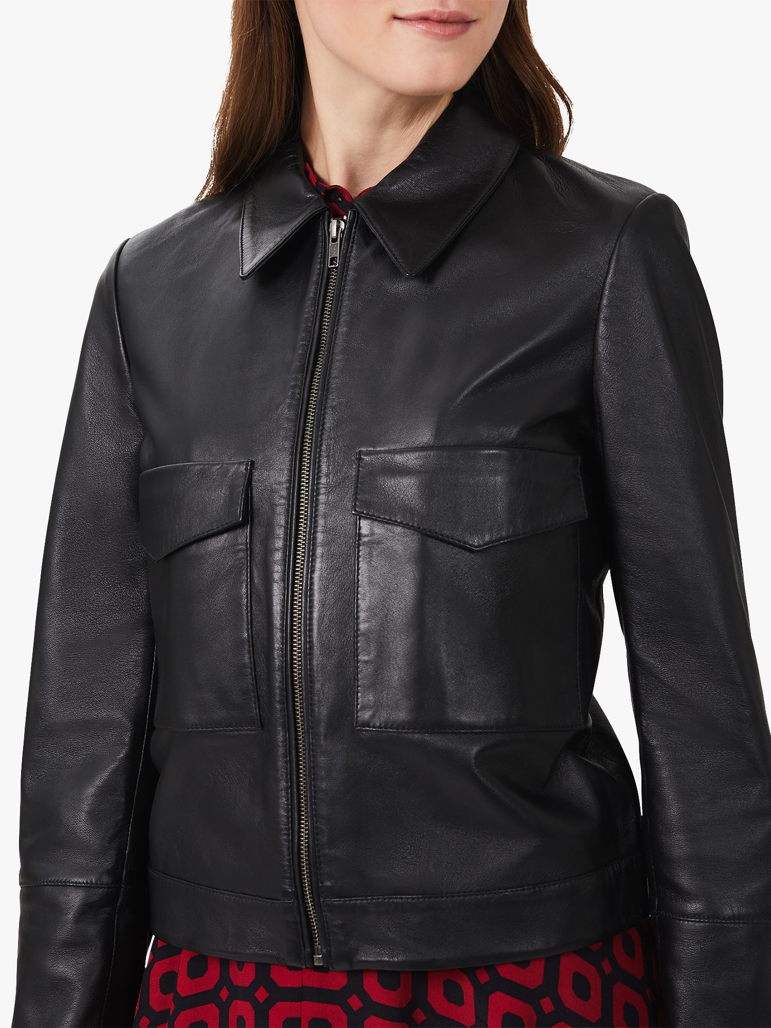 Hobbs Elise Leather Jacket, Black at John Lewis & Partners