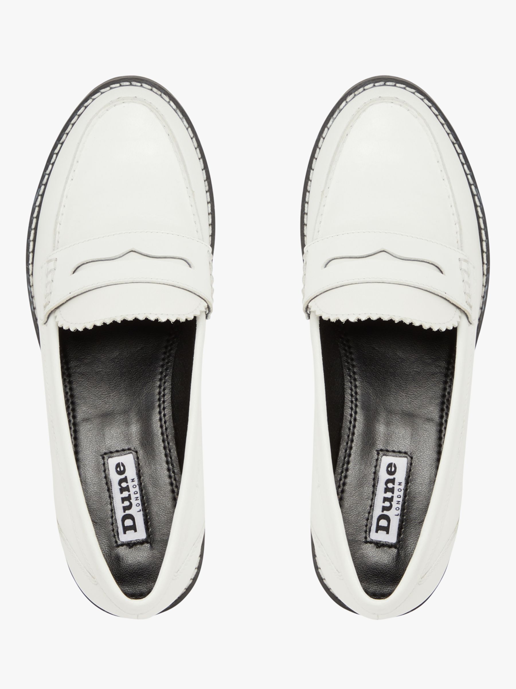 Dune Glints Leather Loafers, White at John Lewis & Partners