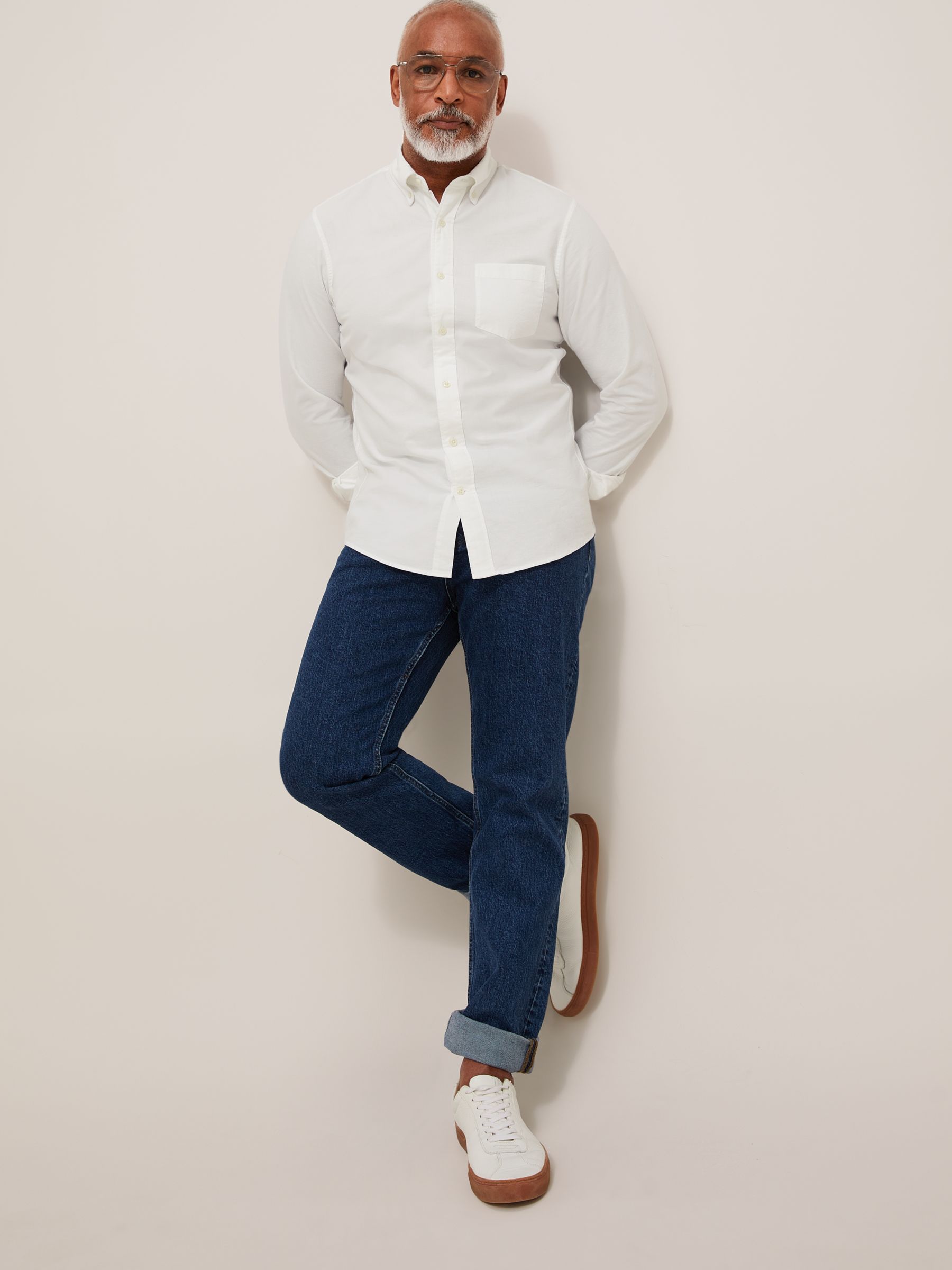 John Lewis Regular Fit Cotton Oxford Button Down Shirt, White, S