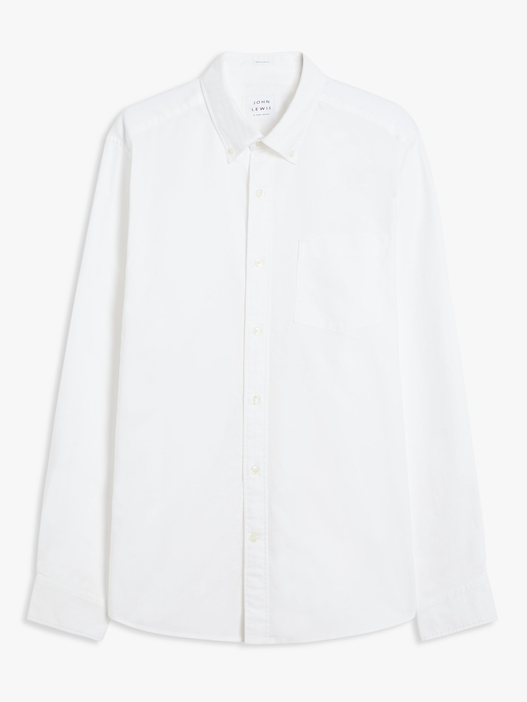 John Lewis Regular Fit Cotton Oxford Button Down Shirt, White at John ...