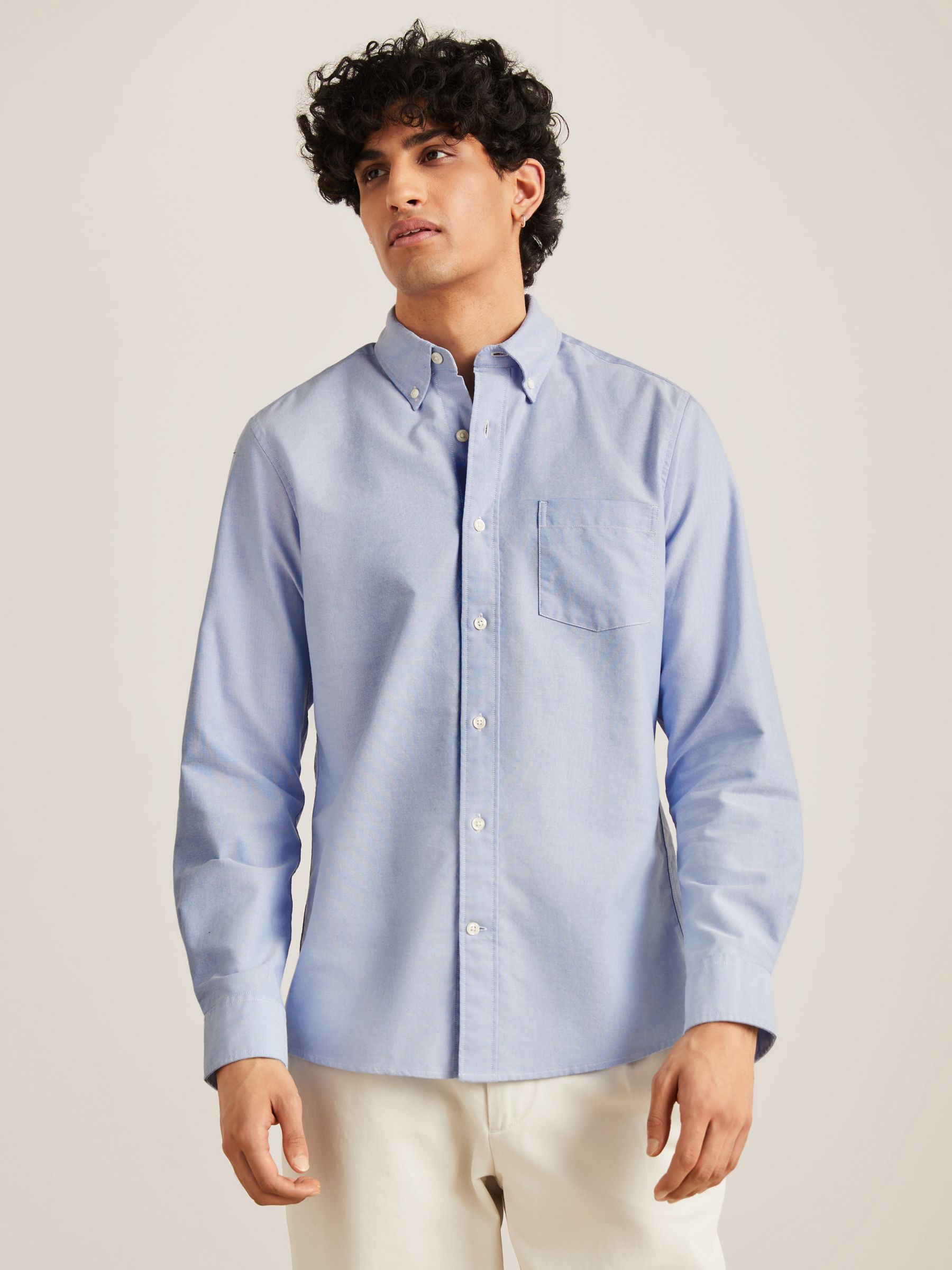 John Lewis Regular Fit Cotton Oxford Button Down Shirt, Blue, S
