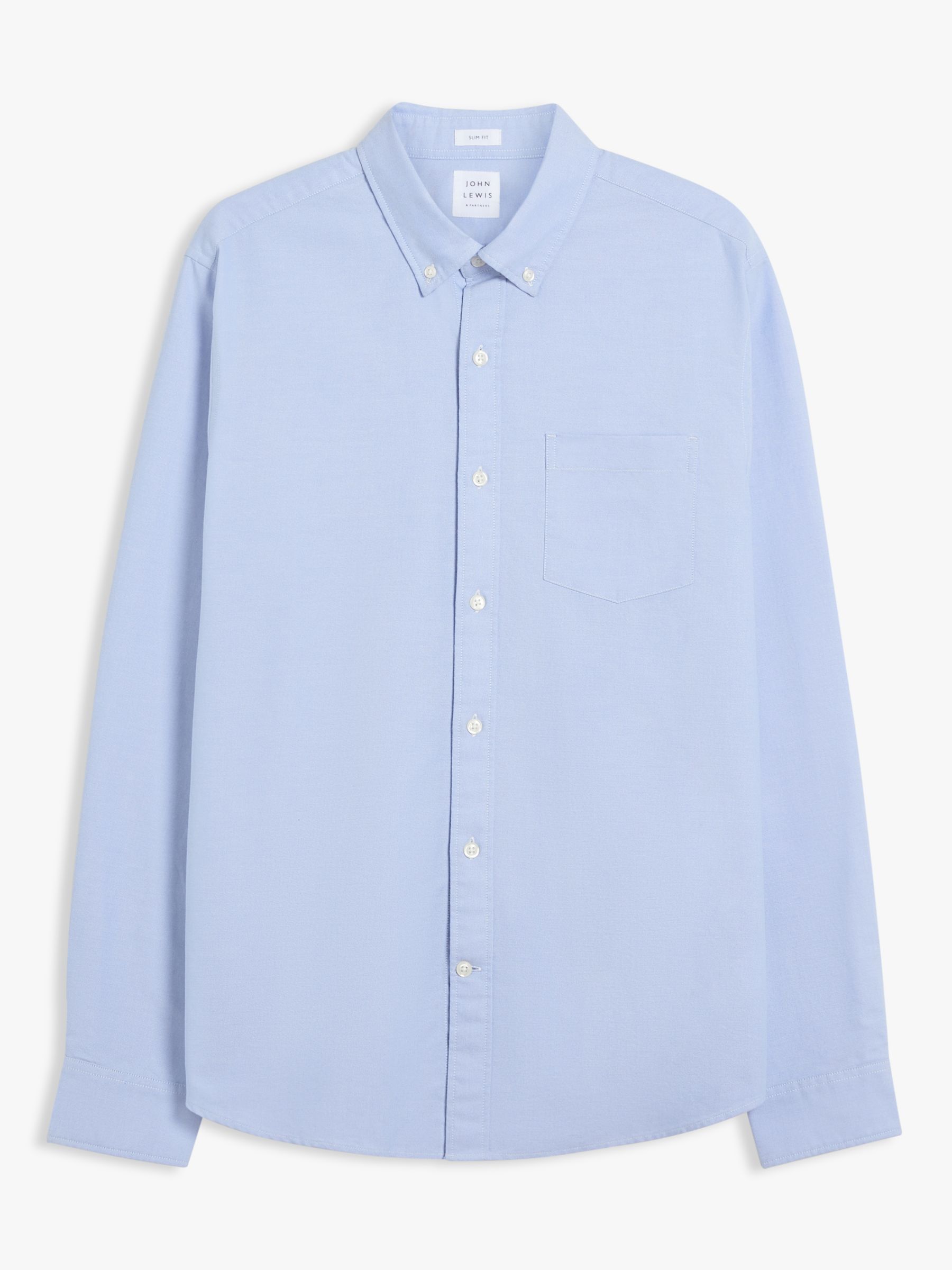 John Lewis Slim Fit Cotton Oxford Button Down Shirt, Blue, S