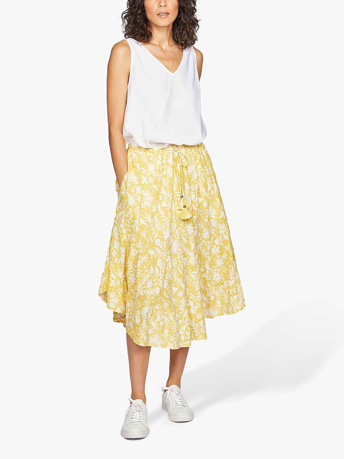 Thought Otomi Printed Tiered Skirt, Lemon Yellow at John Lewis & Partners