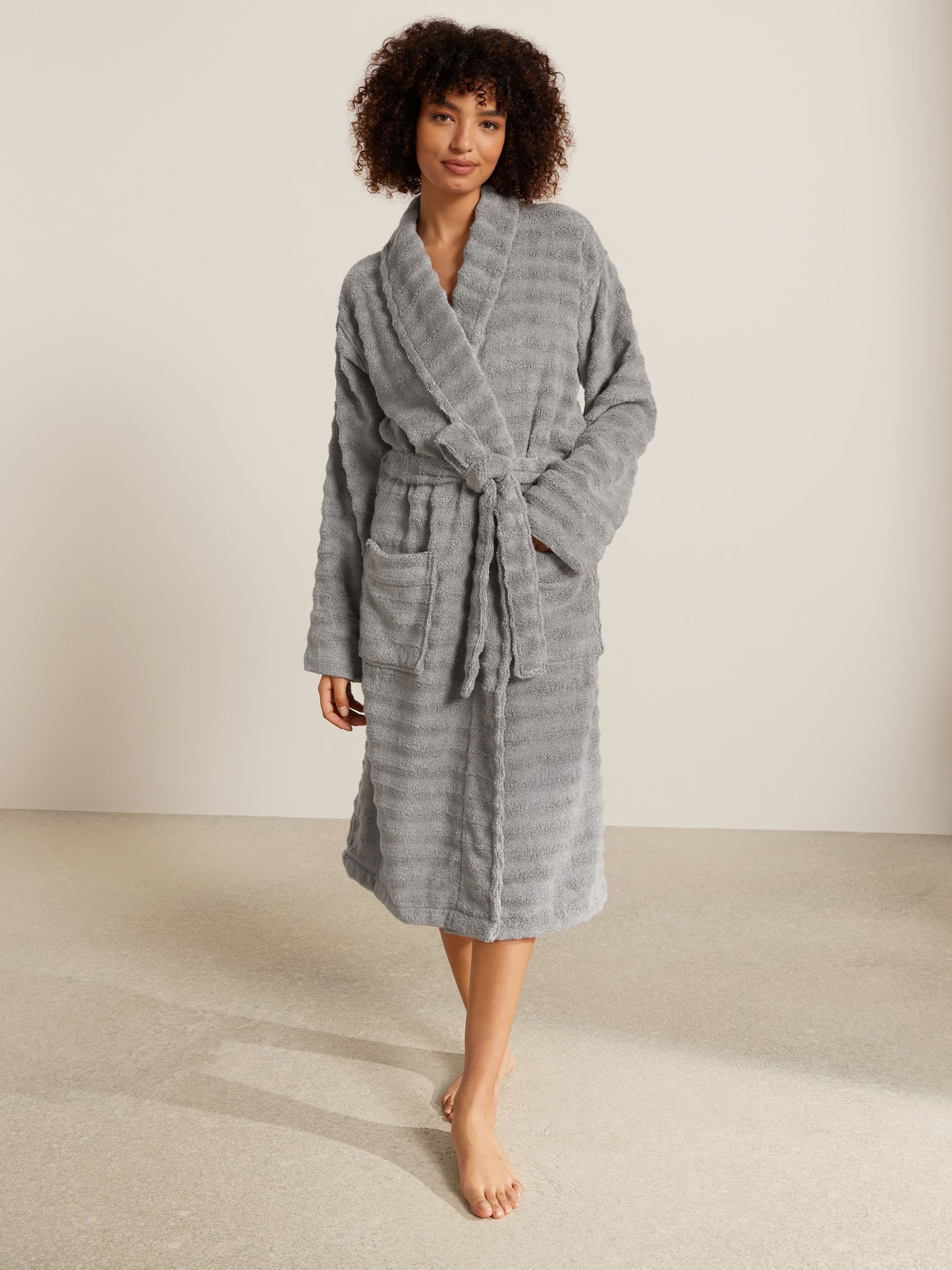 John Lewis & Partners Luxury Spa Unisex Bath Robe, Dove Grey, S-M