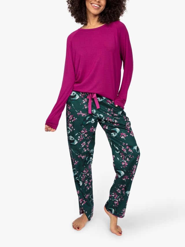 Cyberjammies Natasha Panda Print Jersey Top Pyjama Set Cerise