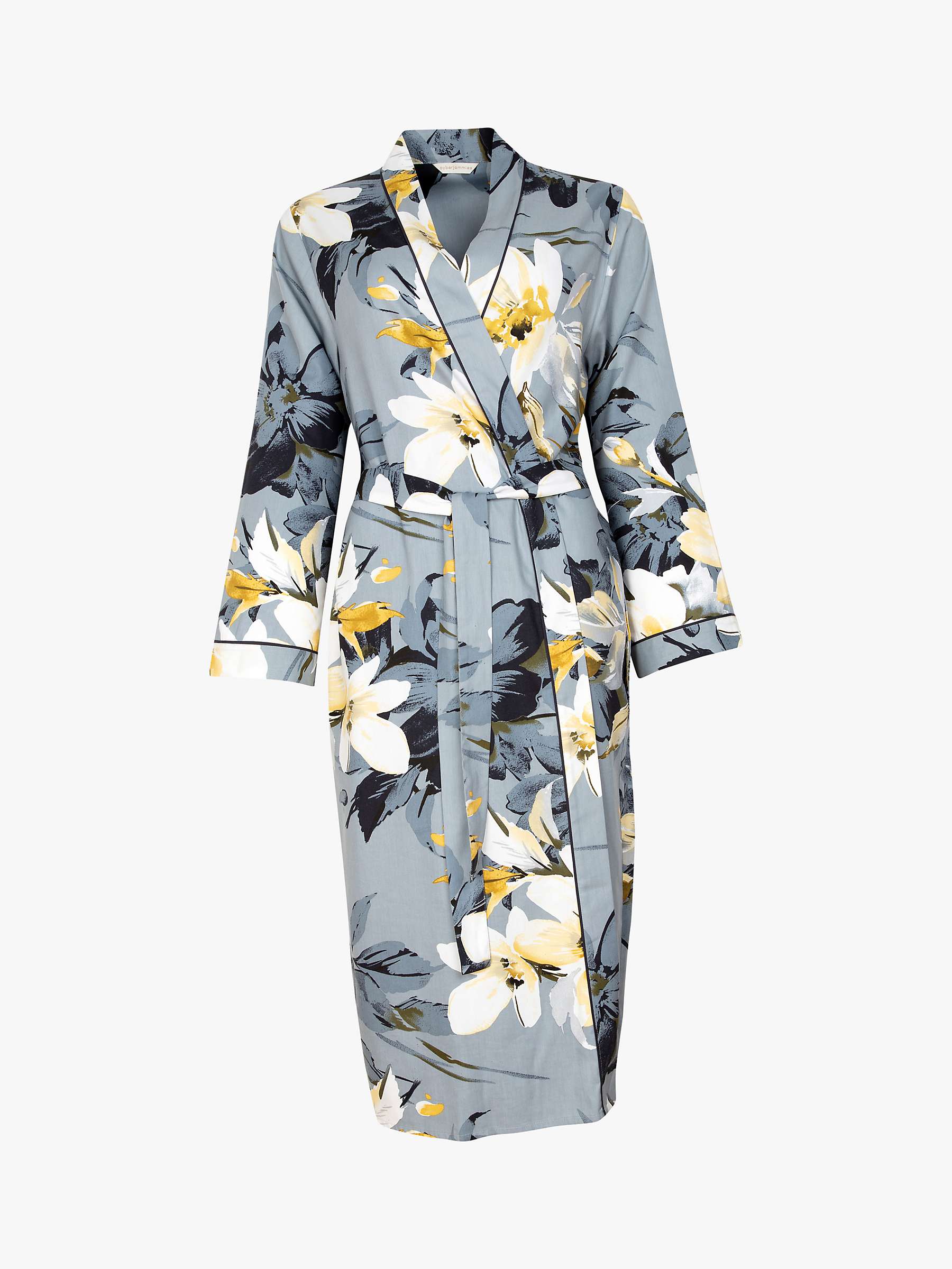 Cyberjammies Rachel Floral Print Long Dressing Gown, Grey/Multi at John ...