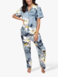 Cyberjammies Rachel Floral Print Short Sleeve Pyjama Set, Grey/Multi