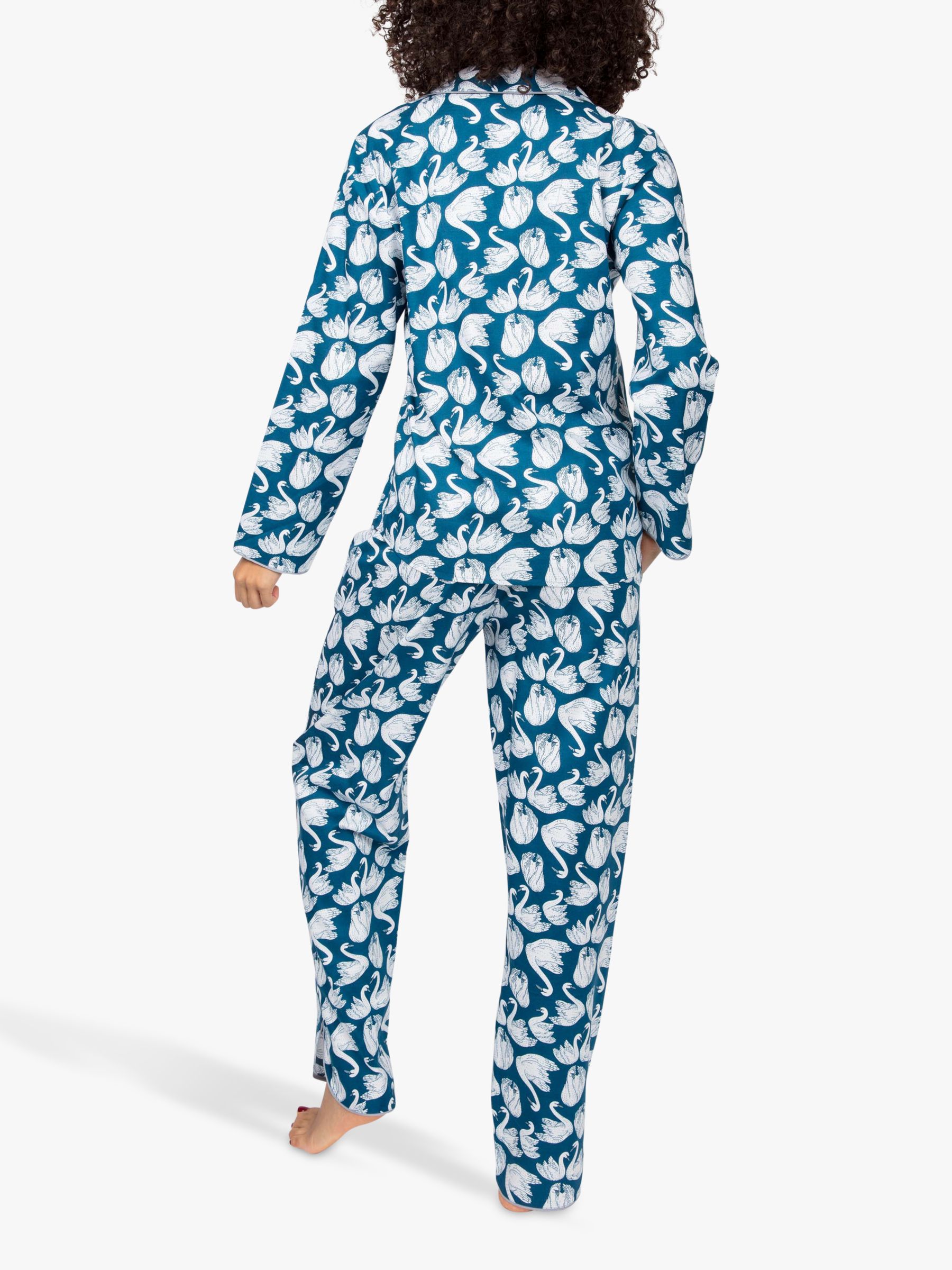 Cyberjammies Maria Swan Print Pyjama Set, Blue at John Lewis & Partners