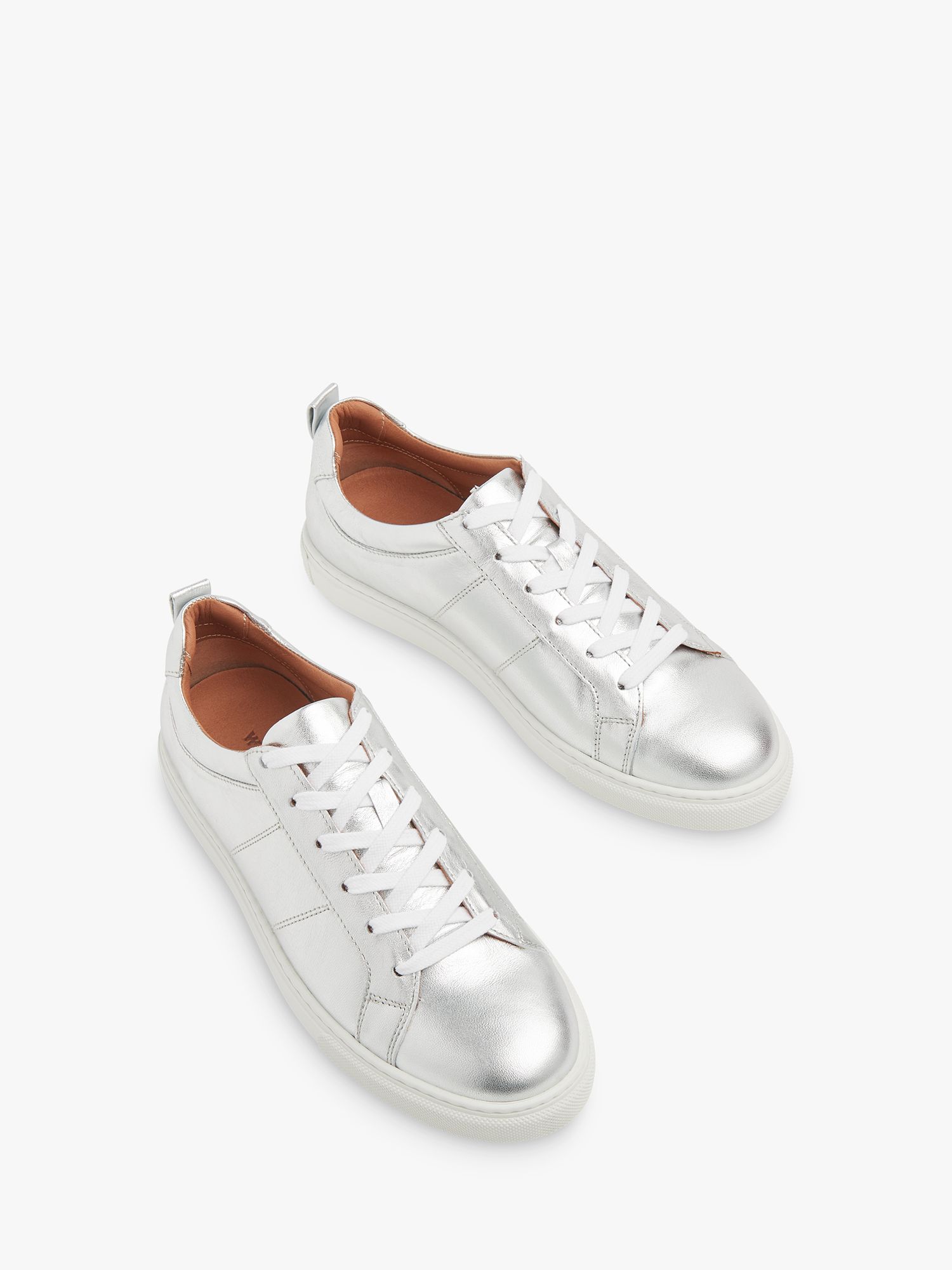 Buy Whistles Koki Lace Up Leather Trainers, Silver Online at johnlewis.com