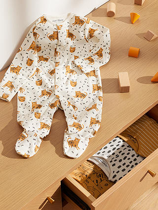 ANYDAY John Lewis & Partners Baby Animals Print Sleepsuit, Pack of 4, Multi