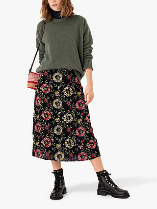 Brora Embroidered Floral Skirt, Black/Multi