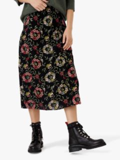 Brora Embroidered Floral Skirt, Black/Multi, 6