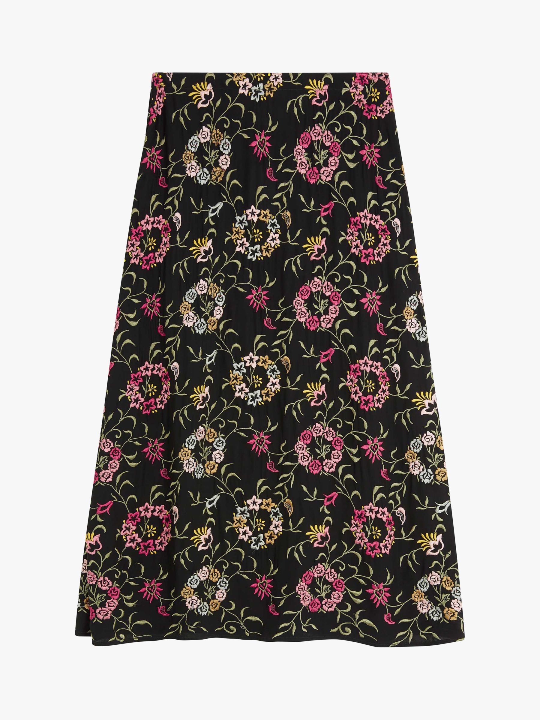 Brora Embroidered Floral Skirt, Black/Multi at John Lewis & Partners