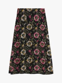 Brora Embroidered Floral Skirt, Black/Multi, 6