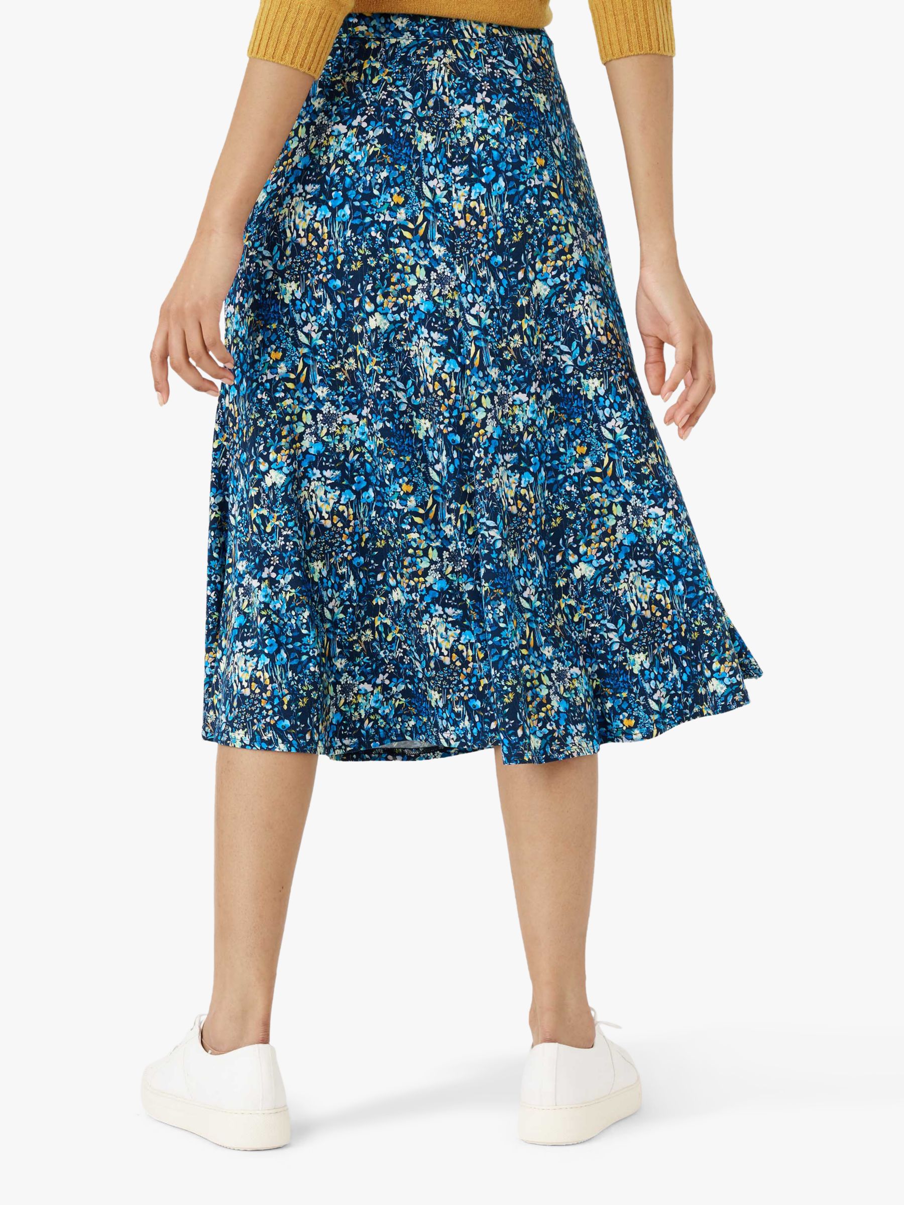 Brora Liberty Jersey Floral Midi Skirt, Indigo Meadow