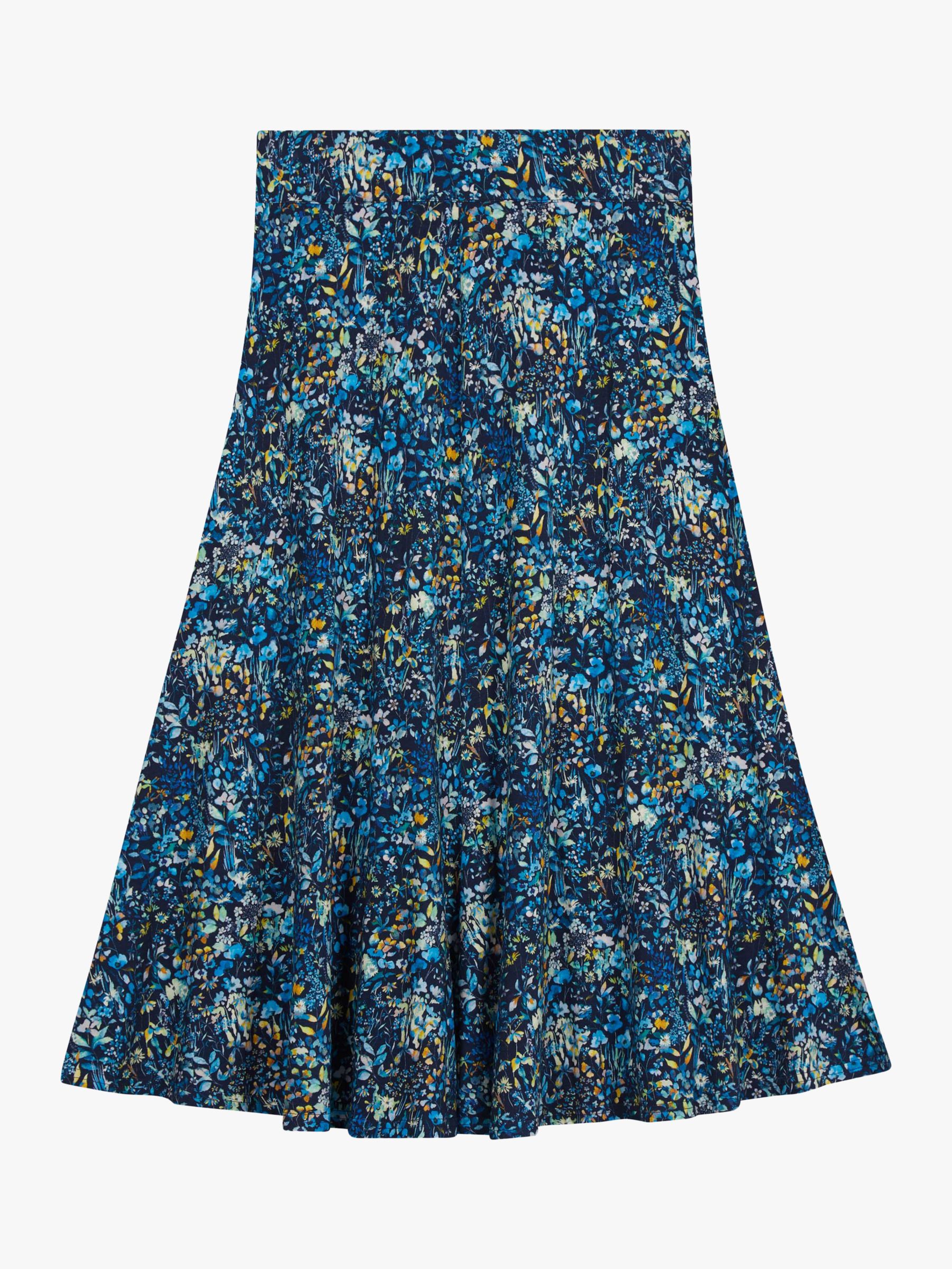 Brora Liberty Jersey Floral Midi Skirt, Indigo Meadow