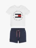 Tommy Hilfiger Baby Essential Logo Tee and Sweat Shorts Set, White/Navy