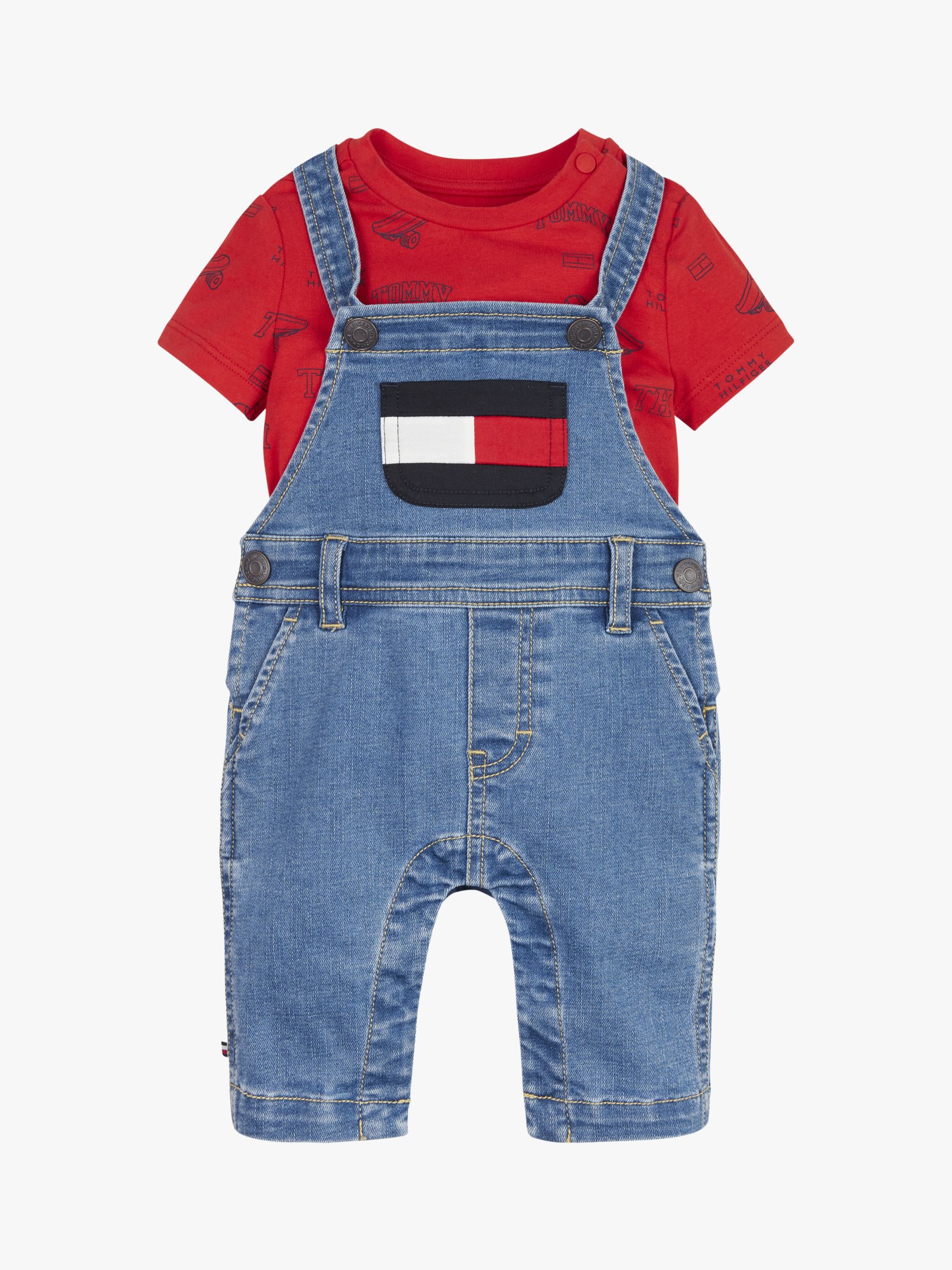 Tommy Hilfiger Baby Logo Front Dungaree and Crew Neck T-Shirt Set ...