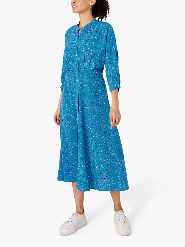 Monsoon Floral Print Midi Shirt Dress, Blue at John Lewis & Partners