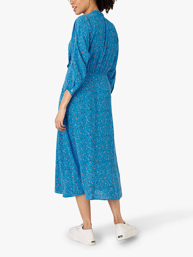 Monsoon Floral Print Midi Shirt Dress, Blue at John Lewis & Partners