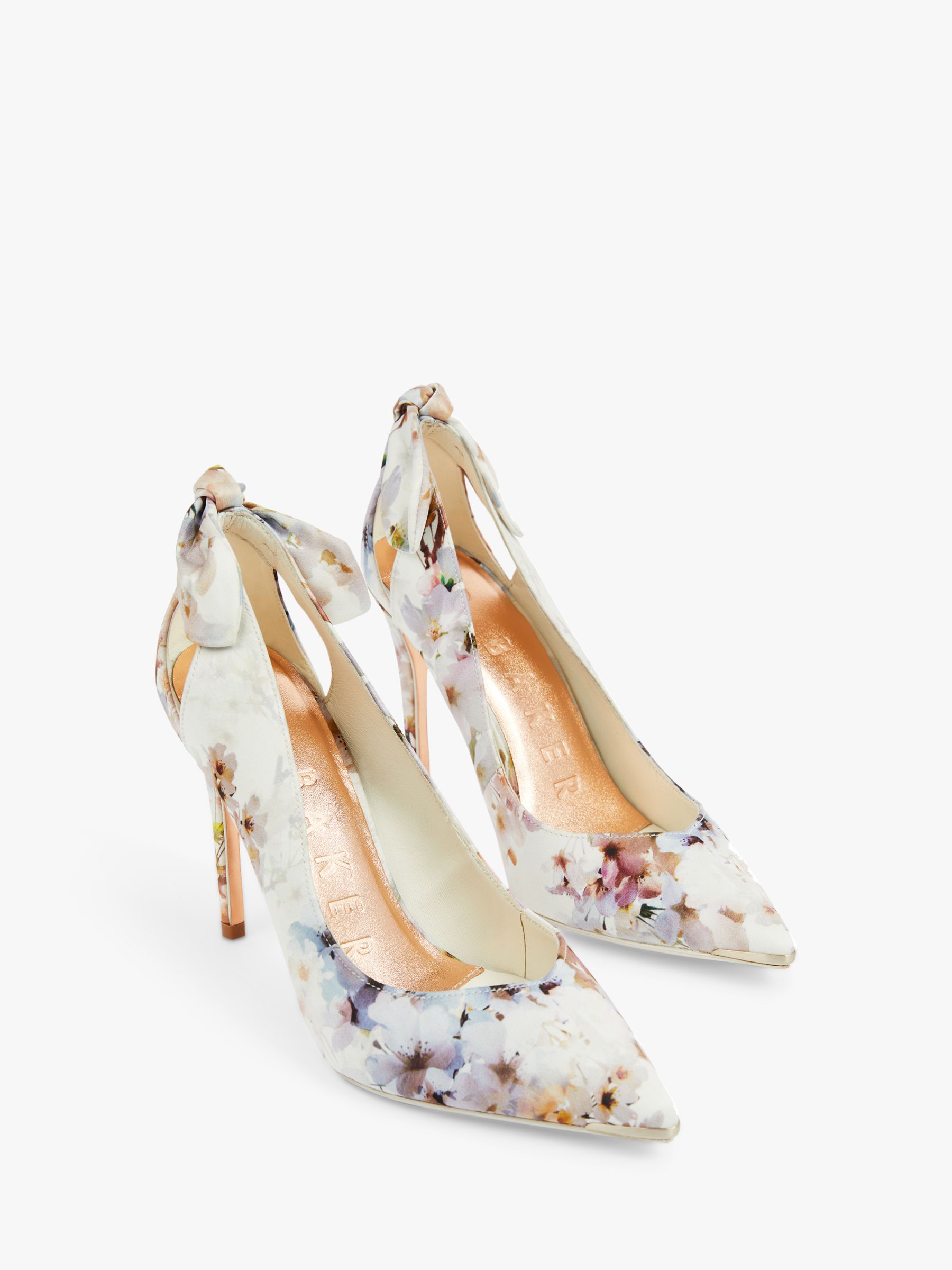 Ted Baker Mishia Floral Heeled Court Shoes, White at John Lewis & Partners